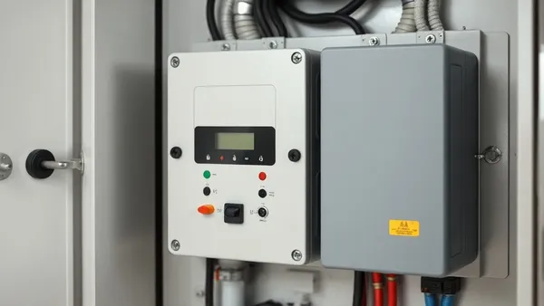 Chave de transferência automática instalada ao lado de inversor híbrido solar em quadro elétrico