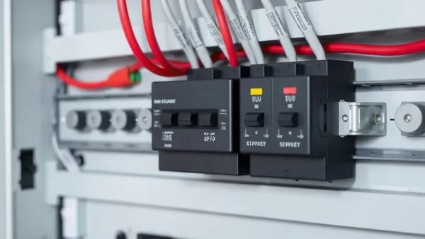 Dispositivos de proteção contra surtos montados em trilho DIN dentro de quadro elétrico