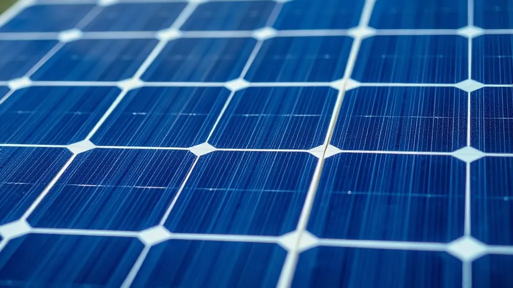 Células fotovoltaicas monocristalinas em close mostrando textura uniforme e coloração azul-escuro característica