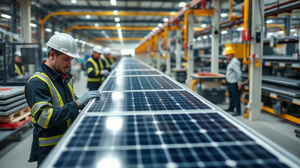 Linha de produção de módulos fotovoltaicos em fábrica com controle de qualidade