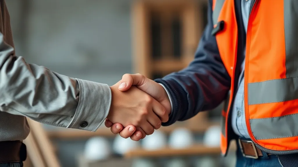 Aperto de mão entre cliente e instalador ao lado de contrato e calculadora sobre a mesa