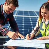 Contrato de instalação solar sobre mesa com caneta e calculadora, representando direitos do consumidor no setor fotovoltaico