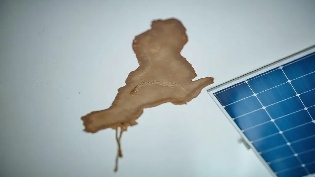 Mancha de infiltração no forro de gesso próxima à passagem de cabos de um sistema solar instalado no telhado