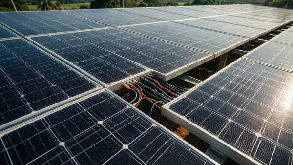 Painéis solares residenciais instalados em telhado, representando o mercado de energia solar no Brasil