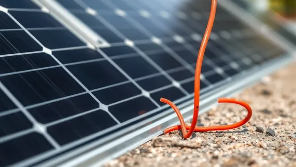 Cabo de aterramento de cobre conectado à estrutura metálica de painéis solares em instalação off-grid rural