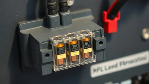 Fusível DC instalado no terminal positivo de banco de baterias LFP em sistema solar off-grid