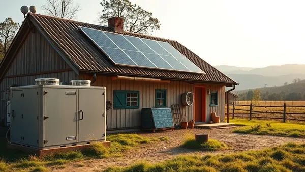 Sistema off-grid solar com banco de baterias LiFePO4 e painel fotovoltaico em propriedade rural