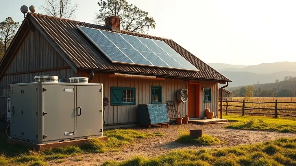 Sistema off-grid solar com banco de baterias LiFePO4 e painel fotovoltaico em propriedade rural