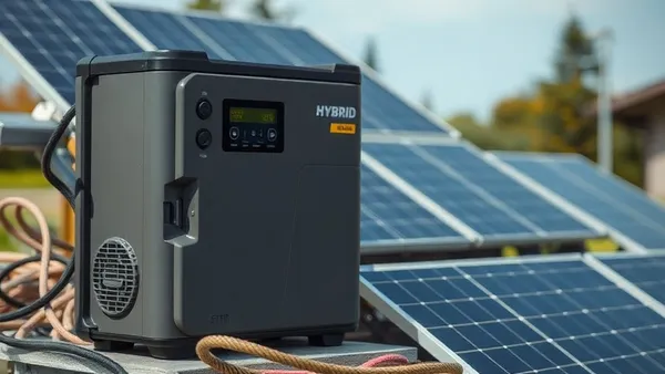Inversor híbrido e inversor off-grid puro instalados lado a lado em painel elétrico de sistema solar isolado