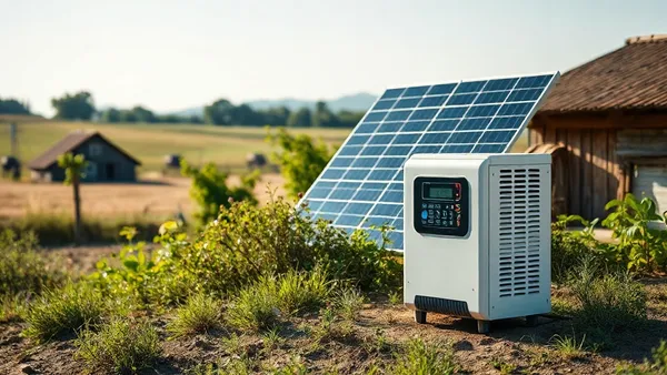 Inversor de onda pura instalado em sistema solar off-grid rural com banco de baterias LFP