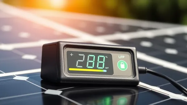 Controlador de carga MPPT com display de SOC de bateria LFP em sistema off-grid solar