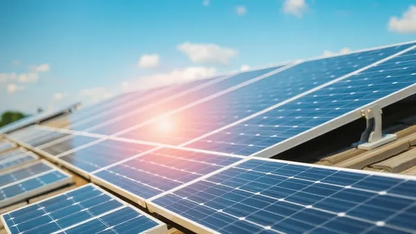 Painel solar bifacial instalado em telhado residencial com luz refletida na face traseira, representando cálculo de ganho real de geração