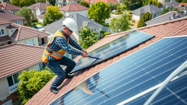 Técnico instalando painéis solares adicionais em telhado residencial que já possui módulos fotovoltaicos