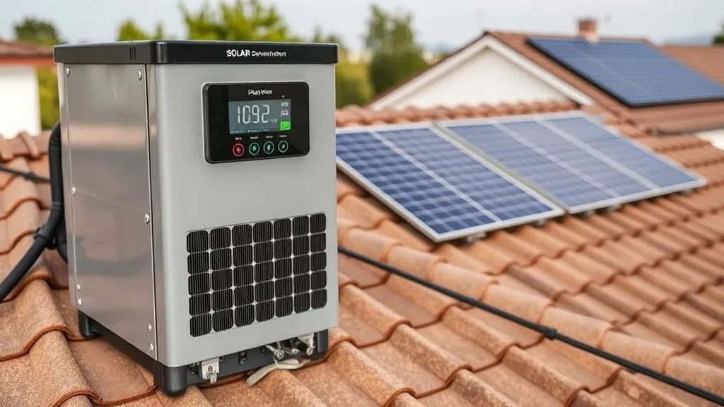 Display digital de inversor solar fotovoltaico residencial com leituras de potência e tensão em parede interna