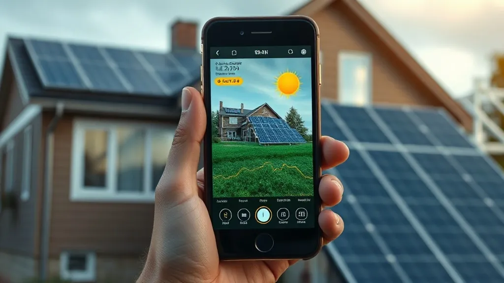 Painel de monitoramento de energia solar em aplicativo de celular logo após instalação residencial