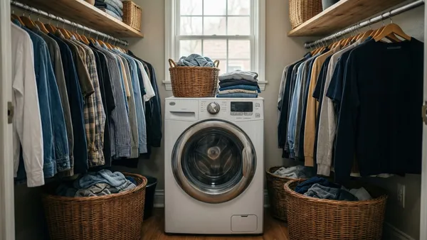 Secadora de roupas elétrica em área de serviço residencial