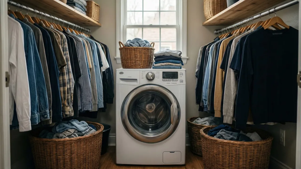 Secadora de roupas elétrica em área de serviço residencial