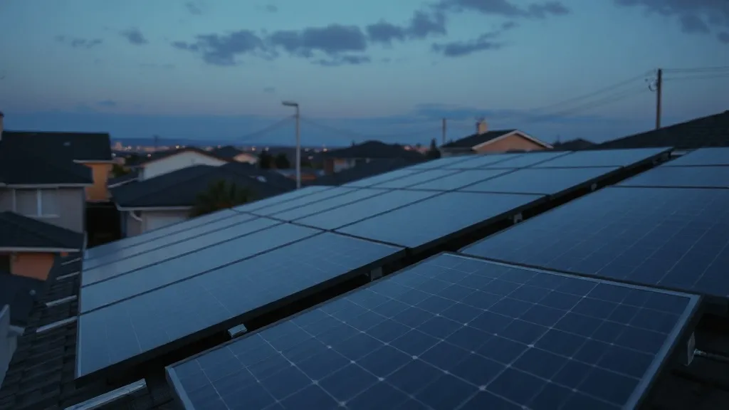 Telhado residencial brasileiro coberto por fileiras de painéis solares fotovoltaicos sob céu parcialmente nublado ao entardecer